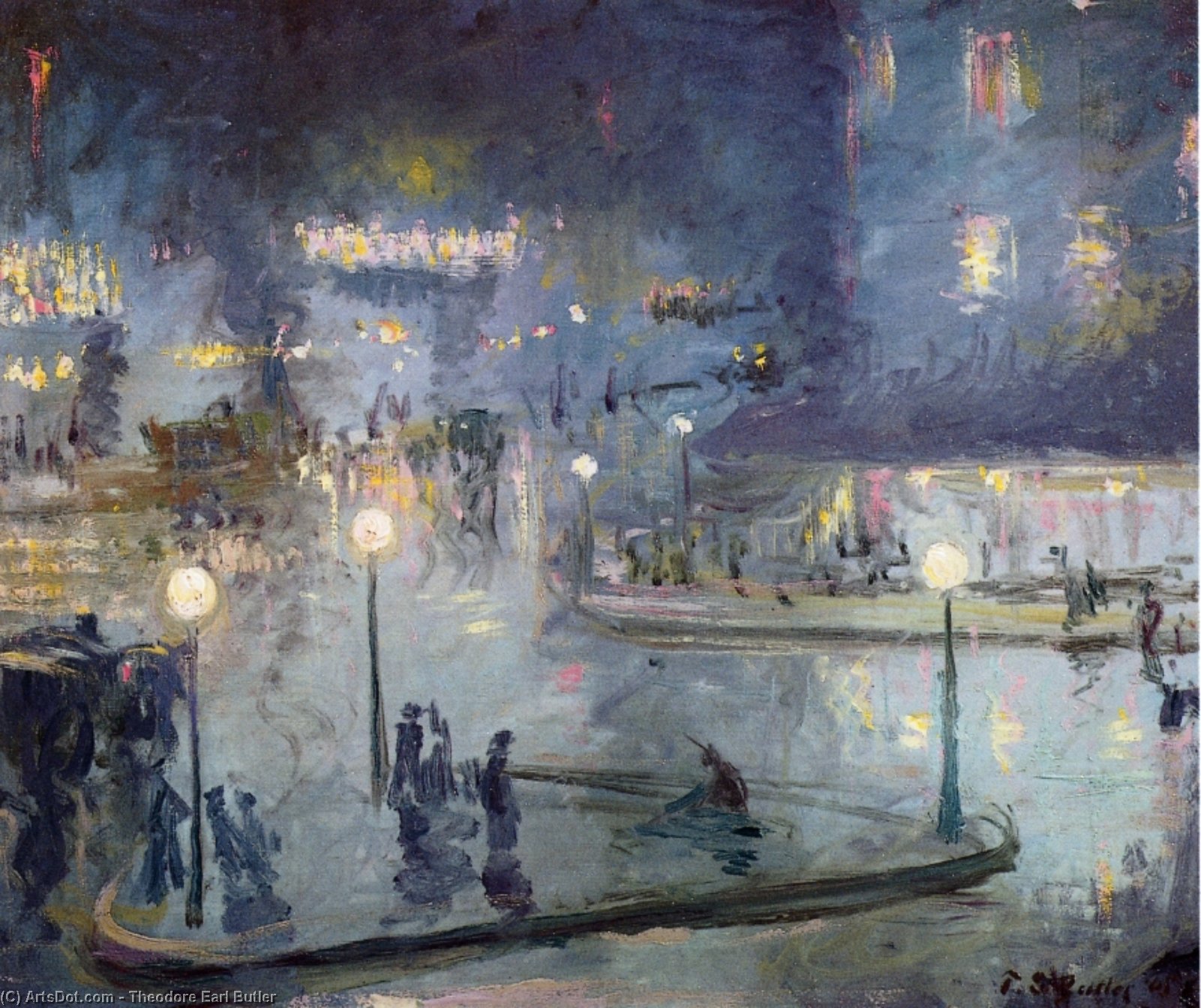 Wikioo.org - The Encyclopedia of Fine Arts - Painting, Artwork by Theodore Earl Butler - Place du Rome at Night