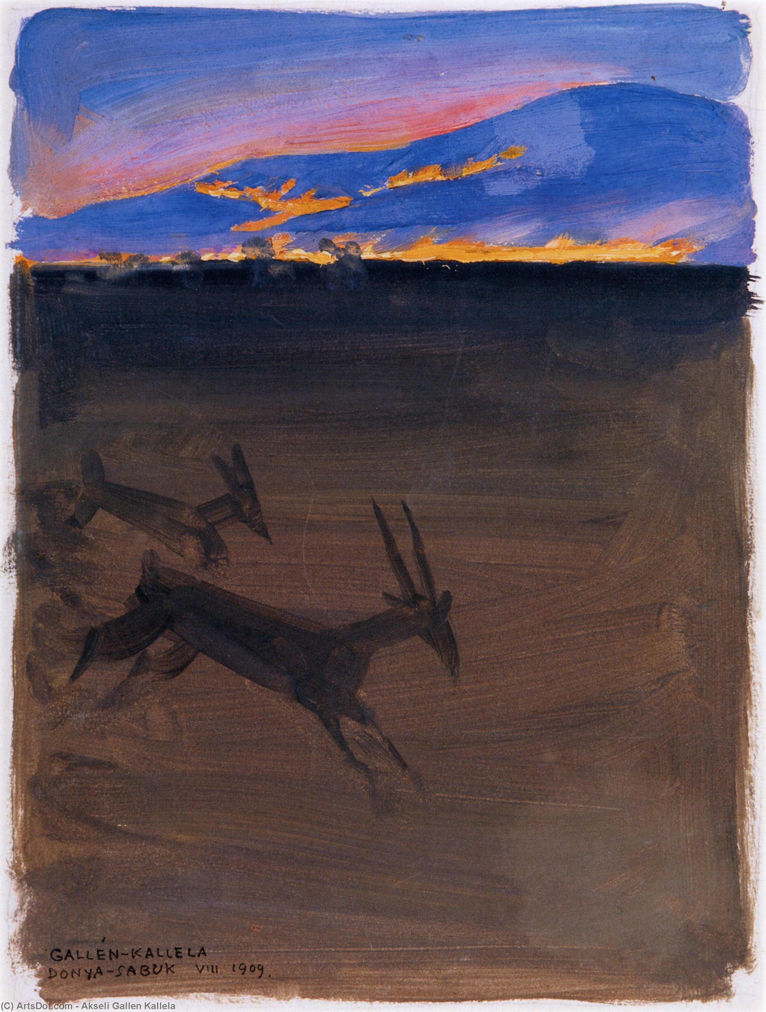WikiOO.org – 美術百科全書 - 繪畫，作品 Akseli Gallen Kallela - 平原 的 多尼亚sabuk 着火