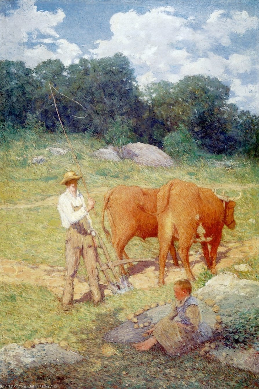 Wikioo.org - The Encyclopedia of Fine Arts - Painting, Artwork by Julian Alden Weir - Ploughing for Buckwheat (also known as New England Plowman)