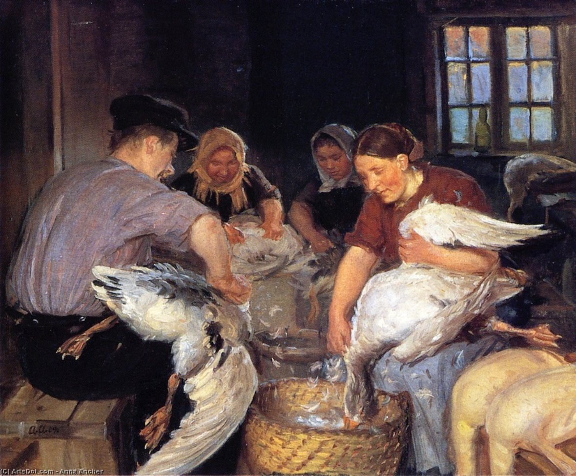 Wikioo.org - The Encyclopedia of Fine Arts - Painting, Artwork by Anna Kirstine Ancher - Plucking the Christmas Goose
