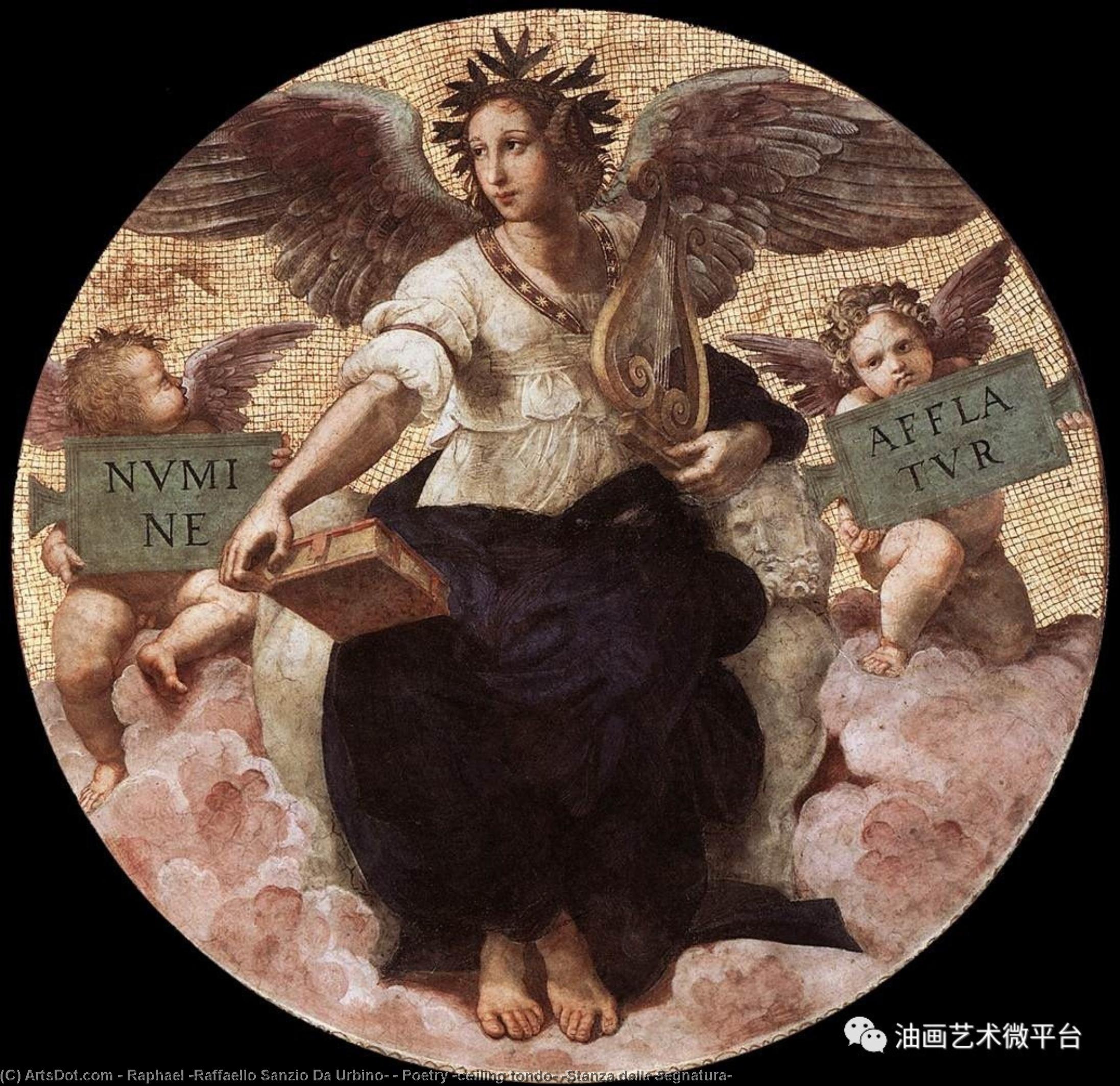 Wikoo.org - موسوعة الفنون الجميلة - اللوحة، العمل الفني Raphael (Raffaello Sanzio Da Urbino) - Poetry (ceiling tondo) (Stanza della Segnatura)