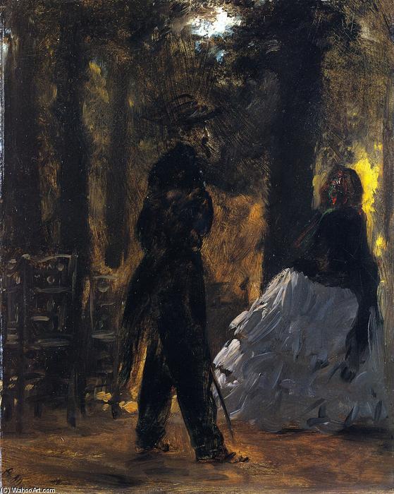 Wikioo.org - The Encyclopedia of Fine Arts - Painting, Artwork by Adolph Menzel - Policeman and Lady in the Tuileries Gardens