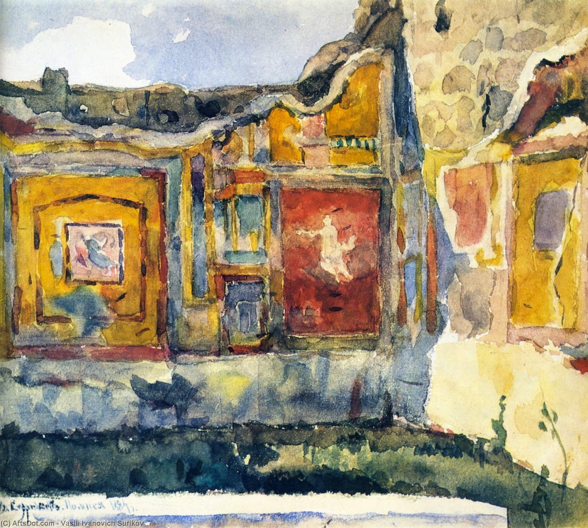 Wikoo.org - موسوعة الفنون الجميلة - اللوحة، العمل الفني Vasili Ivanovich Surikov - Pompeii. Frescoed Walls of a House