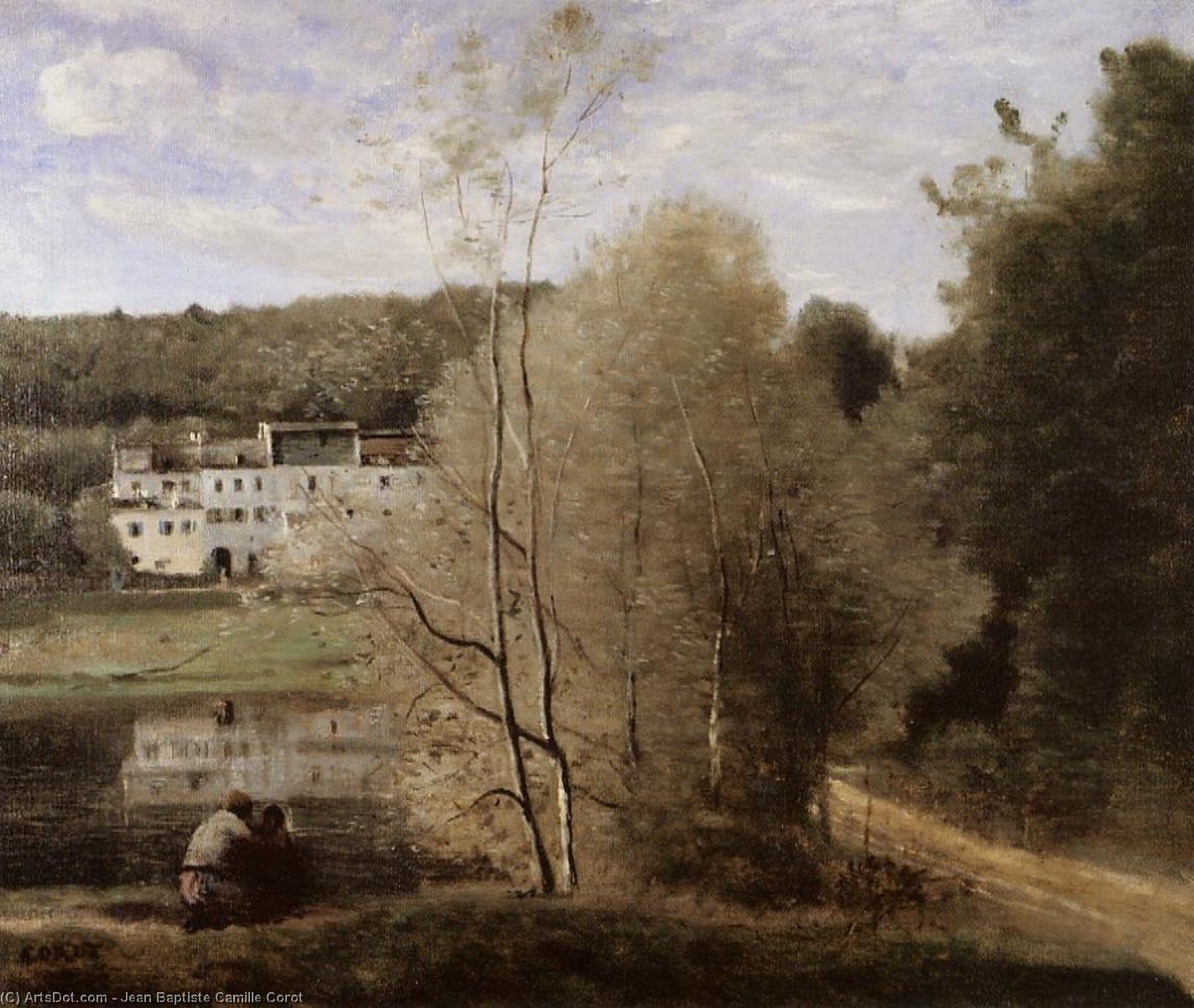 Wikioo.org - The Encyclopedia of Fine Arts - Painting, Artwork by Jean Baptiste Camille Corot - The Pond and the Cabassud Houses at Ville-d'Avray