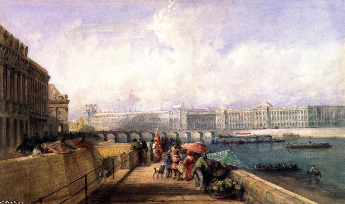 Wikioo.org - The Encyclopedia of Fine Arts - Painting, Artwork by David Cox - The Pont des Arts with the Louvre and Tuileries from the Quai Conti