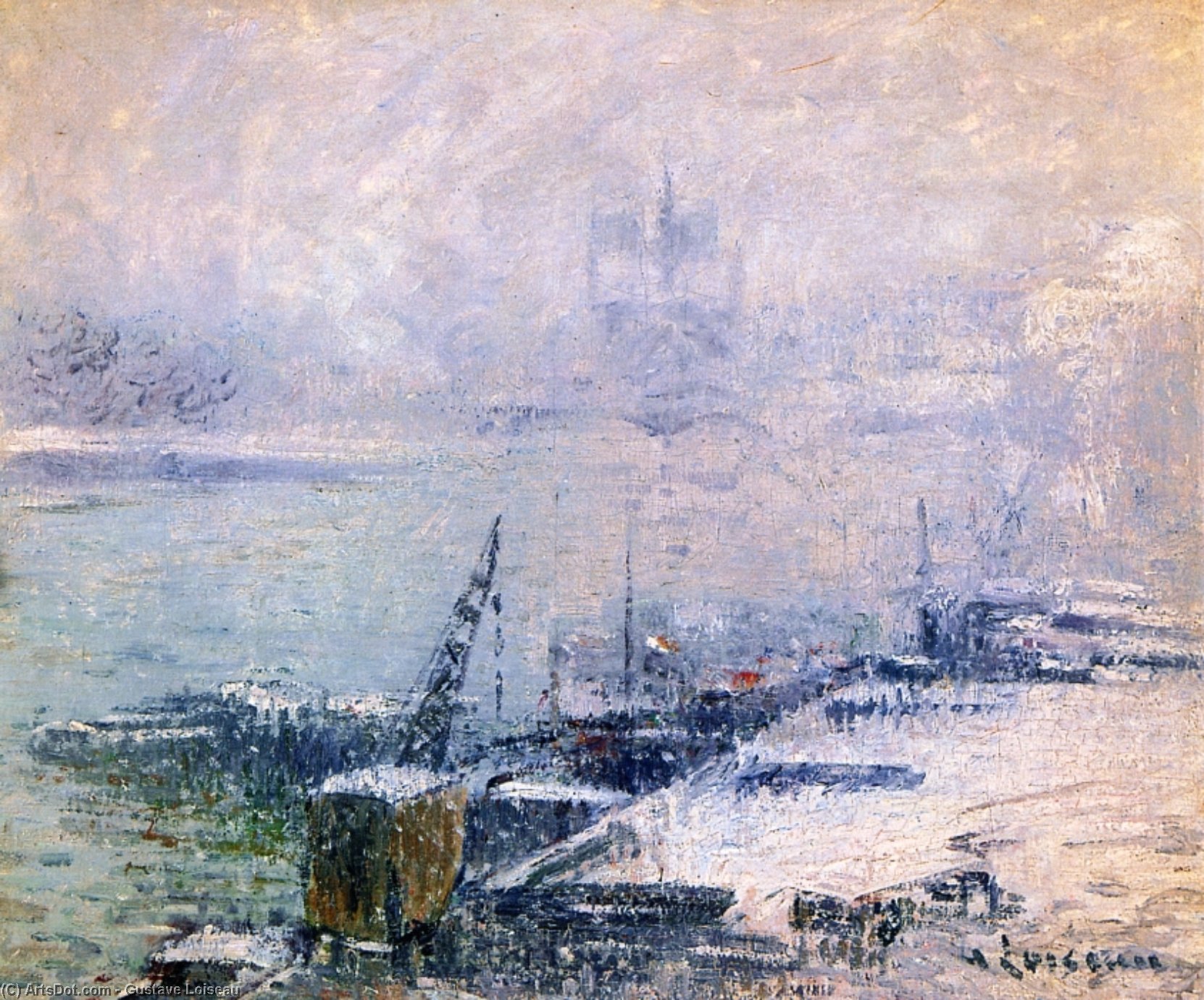 Wikioo.org - The Encyclopedia of Fine Arts - Painting, Artwork by Gustave Loiseau - The Pont Henri IV - Notre Dame de Paris in the Snow