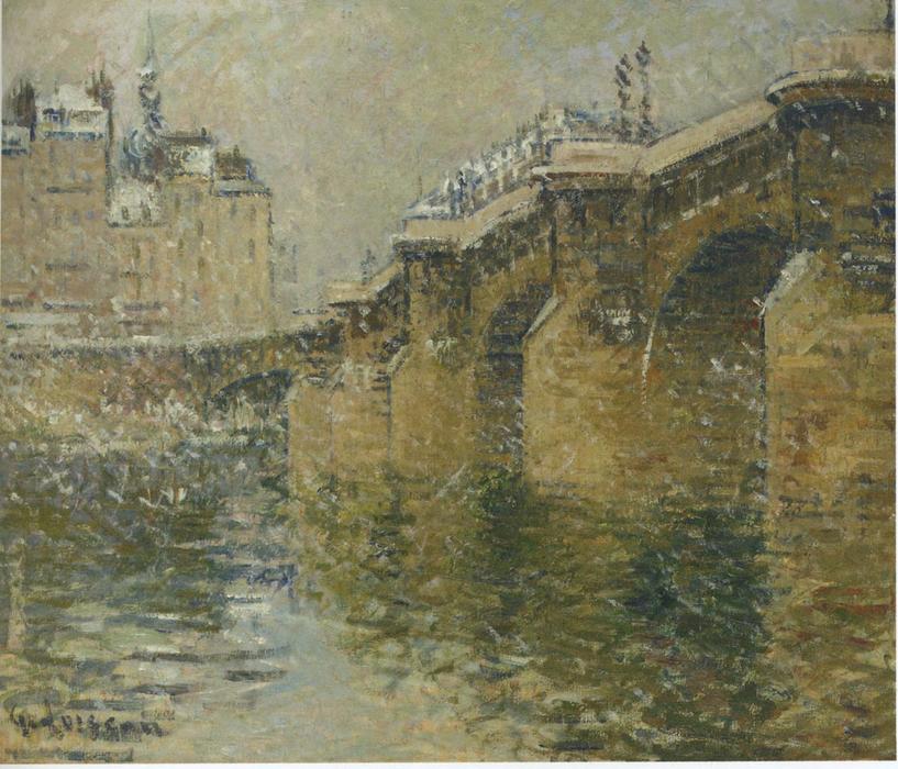 WikiOO.org - Encyclopedia of Fine Arts - Maalaus, taideteos Gustave Loiseau - Pont Neuf in the Snow