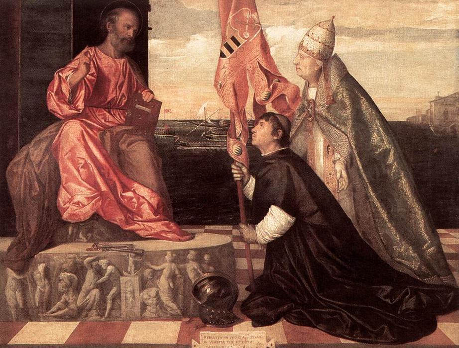 Wikioo.org - The Encyclopedia of Fine Arts - Painting, Artwork by Tiziano Vecellio (Titian) - Pope Alexander IV Presenting Jacopo Pesaro to St Peter