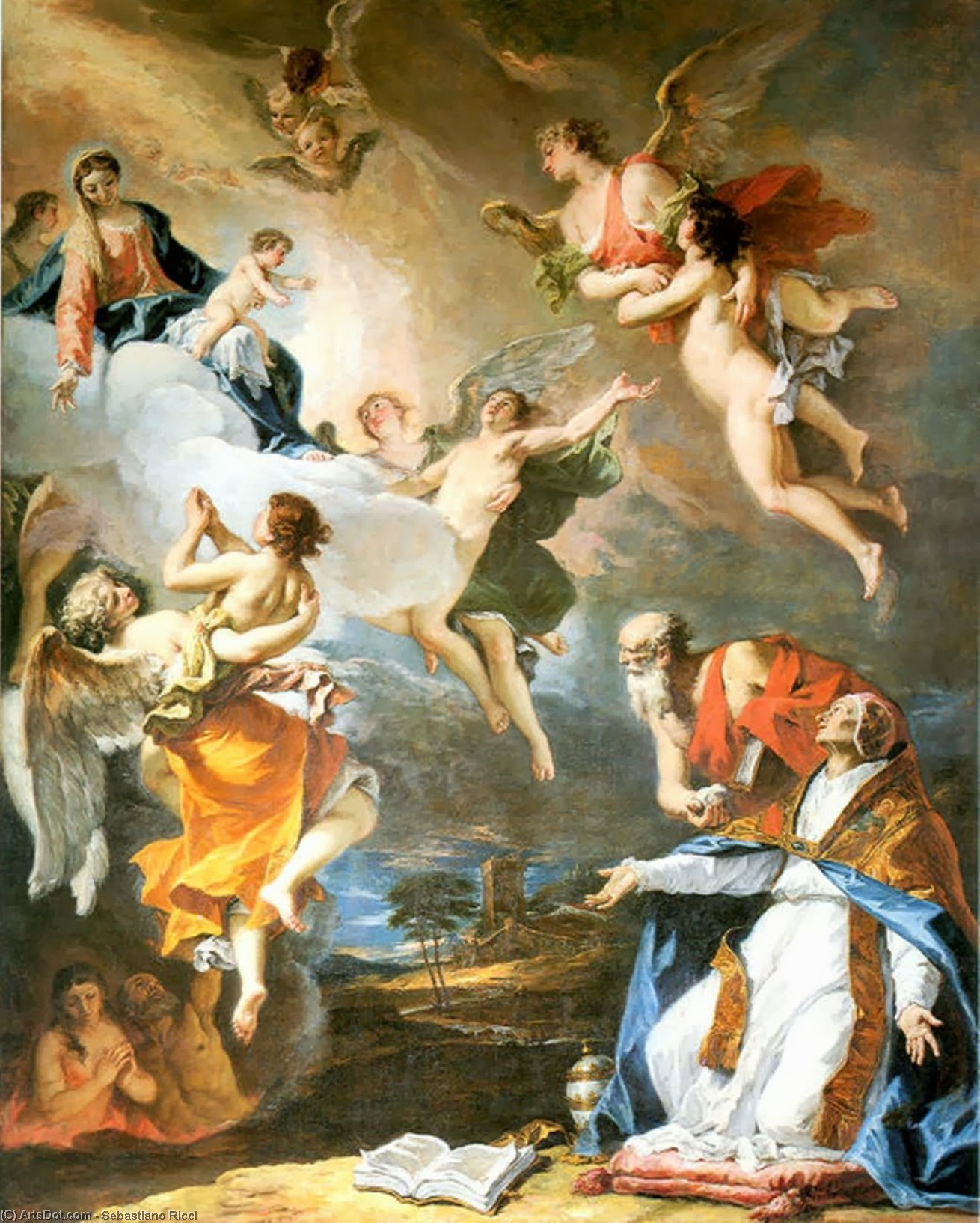 WikiOO.org - Enciklopedija dailės - Tapyba, meno kuriniai Sebastiano Ricci - Pope Gregory the Great Saving the Souls of Purgatory