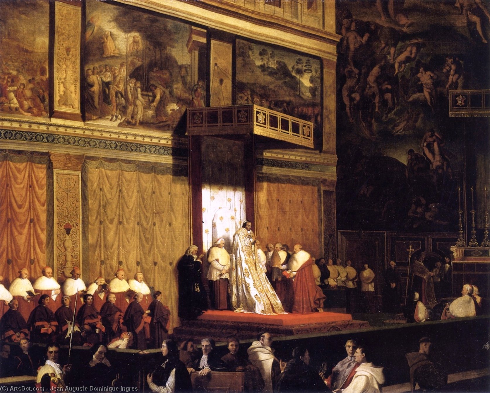 Wikioo.org - The Encyclopedia of Fine Arts - Painting, Artwork by Jean Auguste Dominique Ingres - Pope Pius VII in the Sistine Chapel