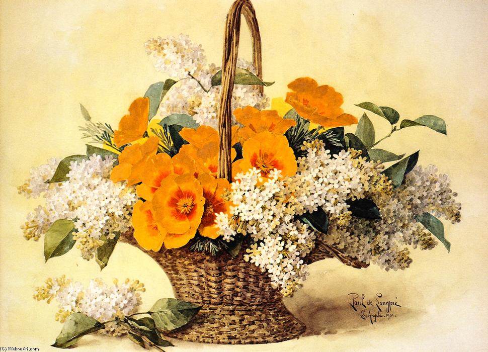 WikiOO.org - Encyclopedia of Fine Arts - Maleri, Artwork Raoul De Longpre - Poppies and Lilac