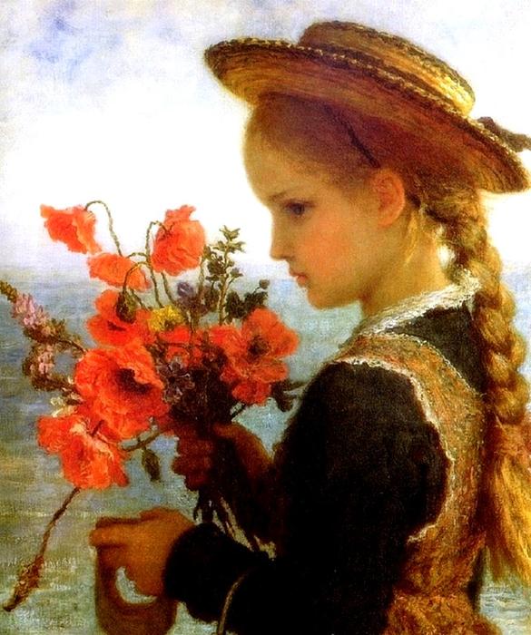 WikiOO.org - Encyclopedia of Fine Arts - Schilderen, Artwork Karl Wilhelm Friedrich Bauerle - Poppy girl