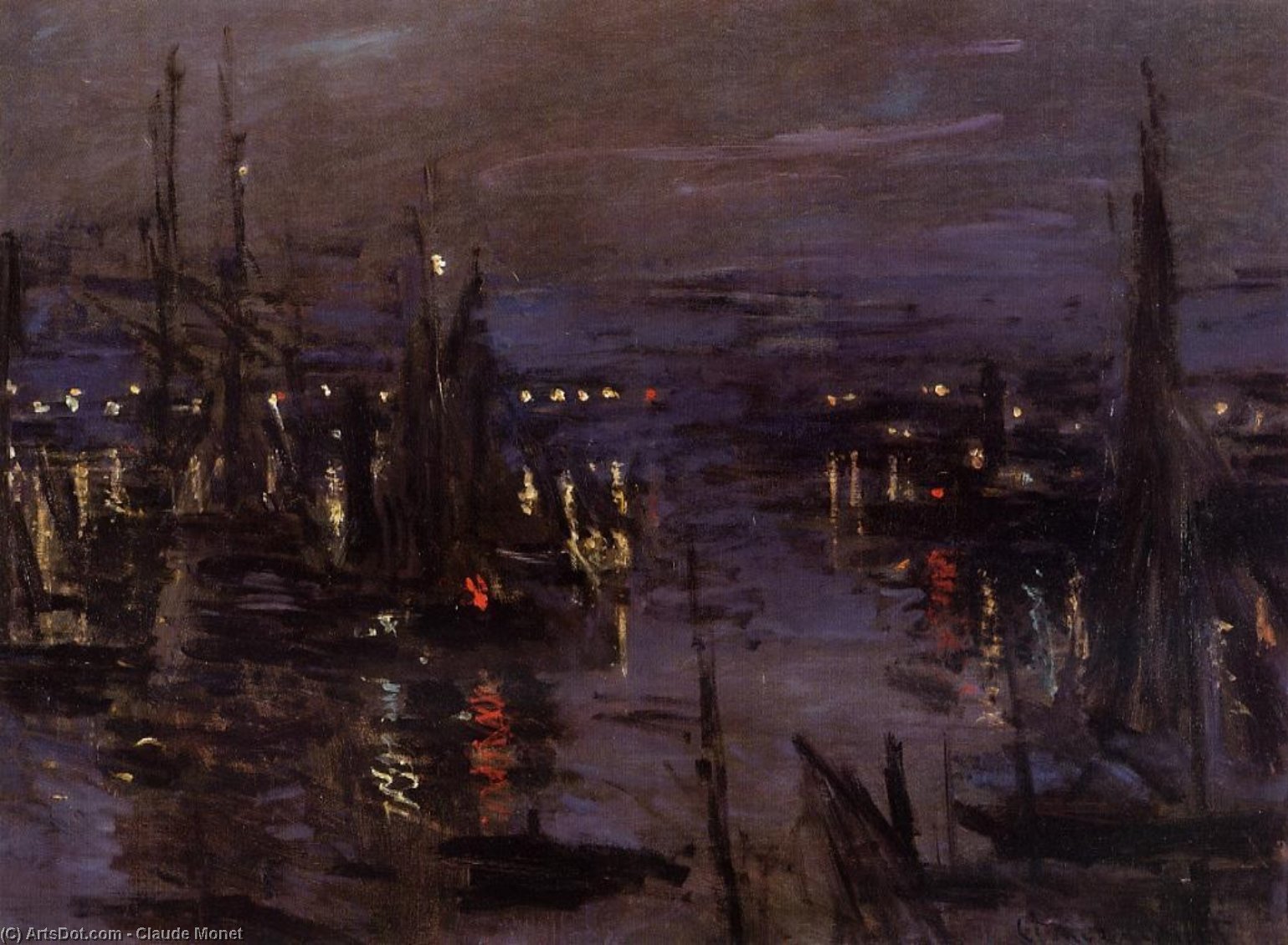 Wikioo.org – L'Enciclopedia delle Belle Arti - Pittura, Opere di Claude Monet - Il porto di Le Havre Notte  effetto