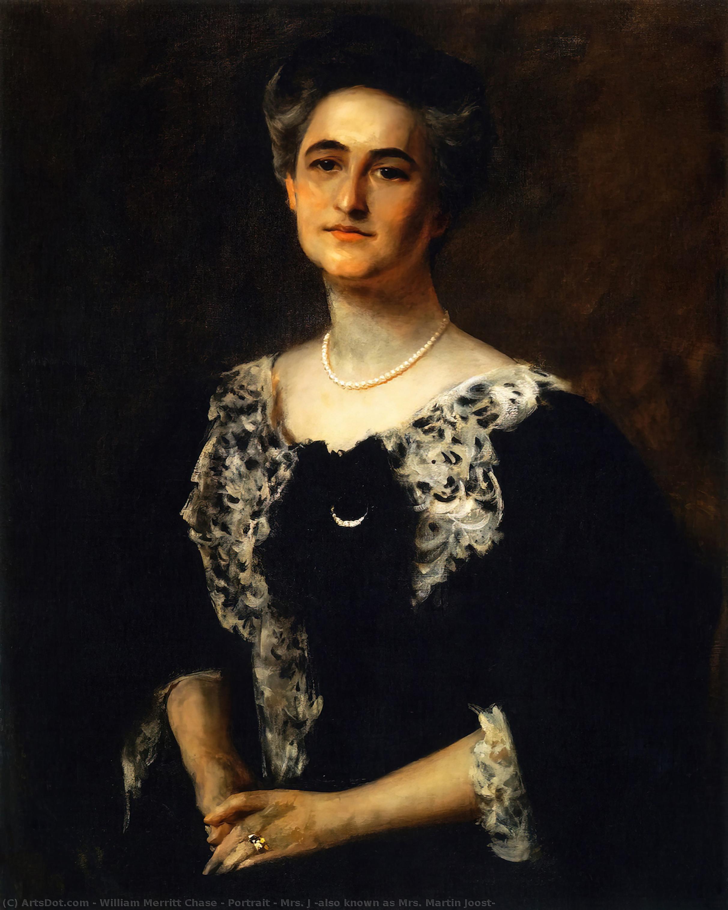 Wikioo.org - The Encyclopedia of Fine Arts - Painting, Artwork by William Merritt Chase - Portrait - Mrs. J (also known as Mrs. Martin Joost)