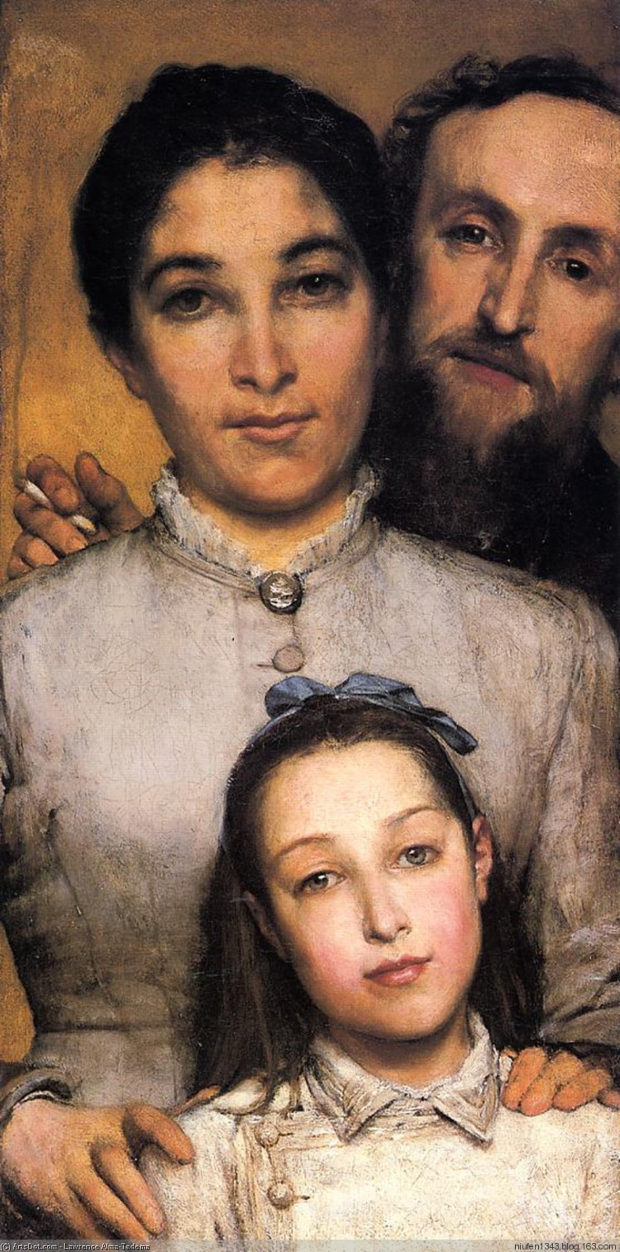 Wikioo.org - The Encyclopedia of Fine Arts - Painting, Artwork by Lawrence Alma-Tadema - Portrait of Aime-Jules Dalou, His Wife and Daughter