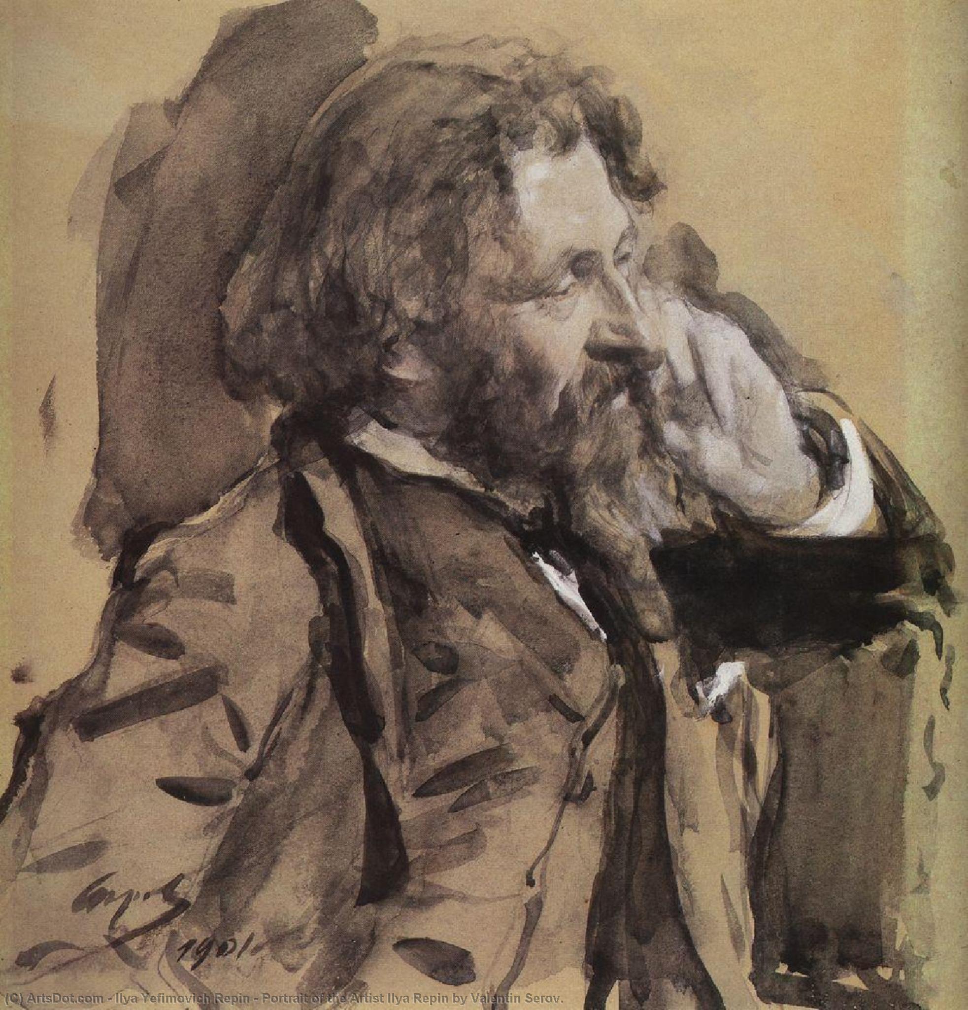 Wikioo.org - สารานุกรมวิจิตรศิลป์ - จิตรกรรม Ilya Yefimovich Repin - Portrait of the Artist Ilya Repin by Valentin Serov.