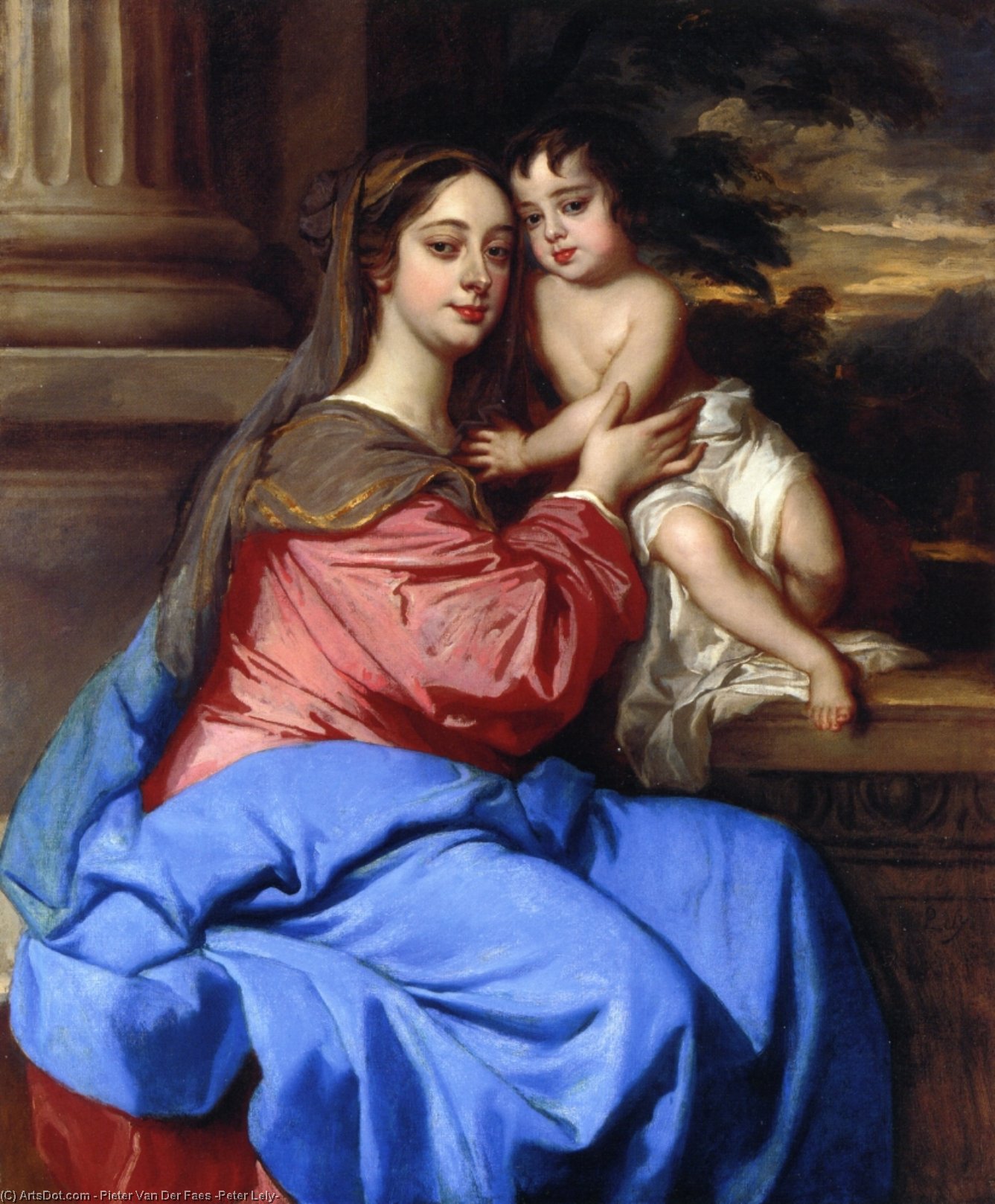 Wikioo.org - The Encyclopedia of Fine Arts - Painting, Artwork by Pieter Van Der Faes (Peter Lely) - Portrait of Barbara Villiers, Countess of Castelmaine, later Duchess of Cleveland, with her Son, Charles Fitzroy, leter Duke of Cleveland and Southampson