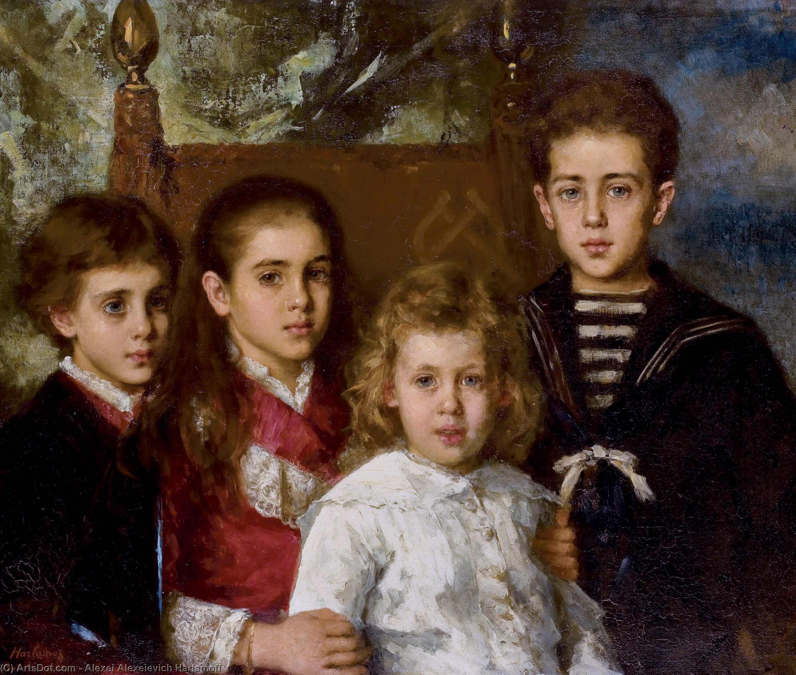 Wikioo.org - The Encyclopedia of Fine Arts - Painting, Artwork by Alexei Alexeievich Harlamoff - Portrait of the children of Paul Demidoff