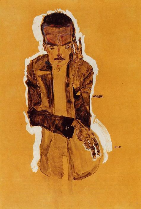 Wikioo.org - The Encyclopedia of Fine Arts - Painting, Artwork by Egon Schiele - Portrait of Eduard Kosmack with Raised Left Hand