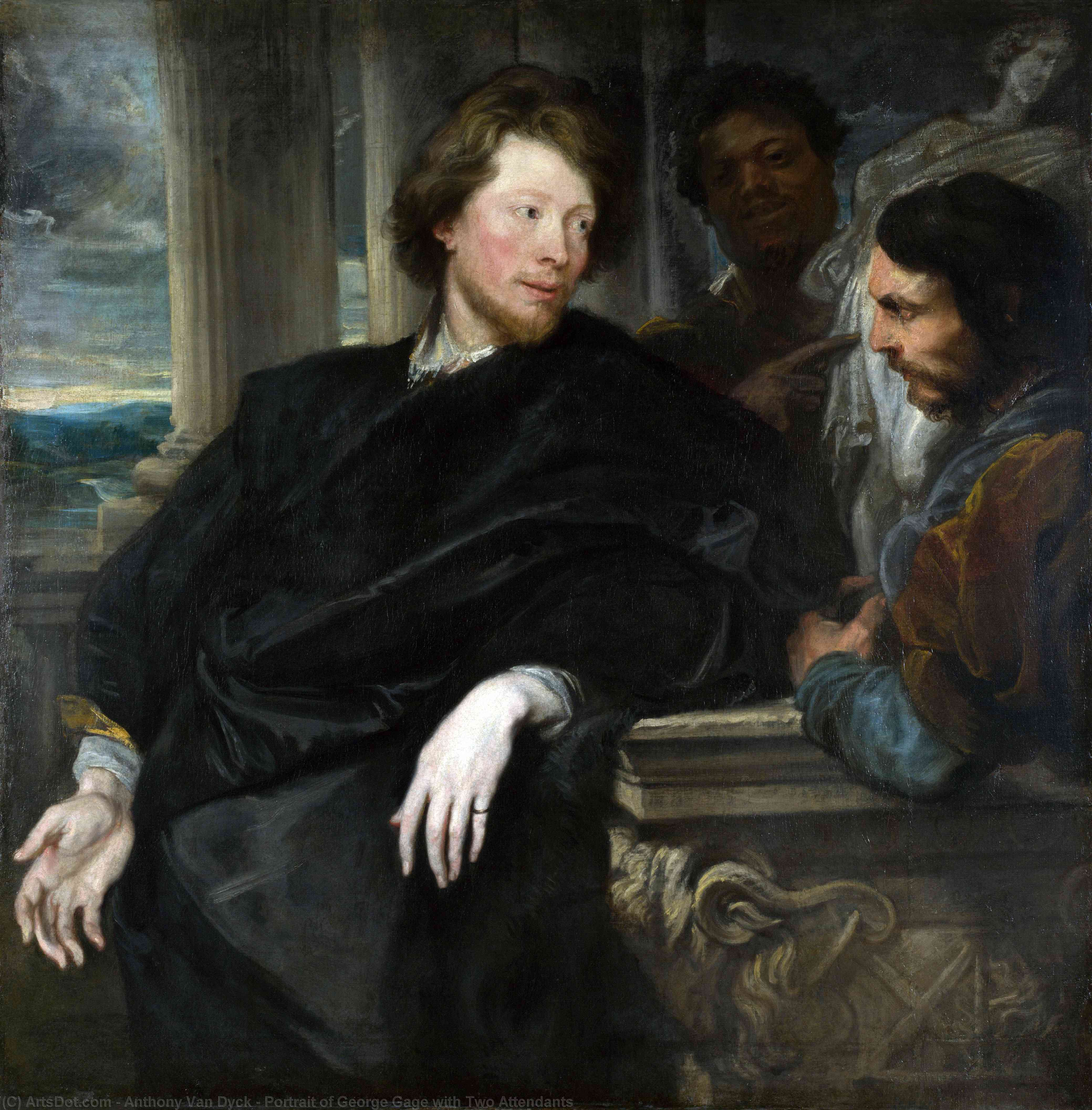 Wikioo.org - The Encyclopedia of Fine Arts - Painting, Artwork by Anthony Van Dyck - Portrait of George Gage with Two Attendants