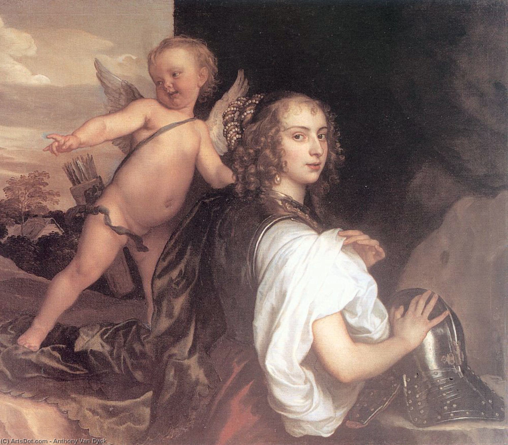Wikioo.org - The Encyclopedia of Fine Arts - Painting, Artwork by Anthony Van Dyck - Portrait of a Girl as Erminia Accompanied by Cupid