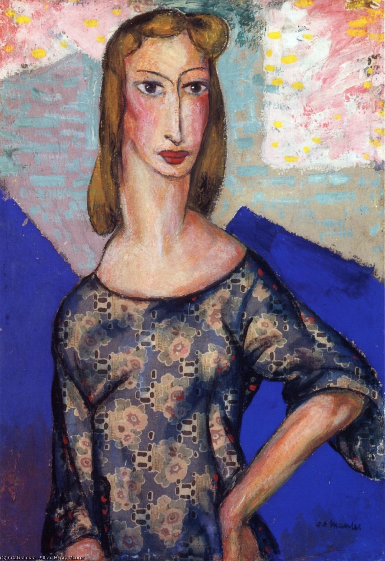WikiOO.org - Енциклопедия за изящни изкуства - Живопис, Произведения на изкуството Alfred Henry Maurer - Portrait of a Girl in a Flowered Dress