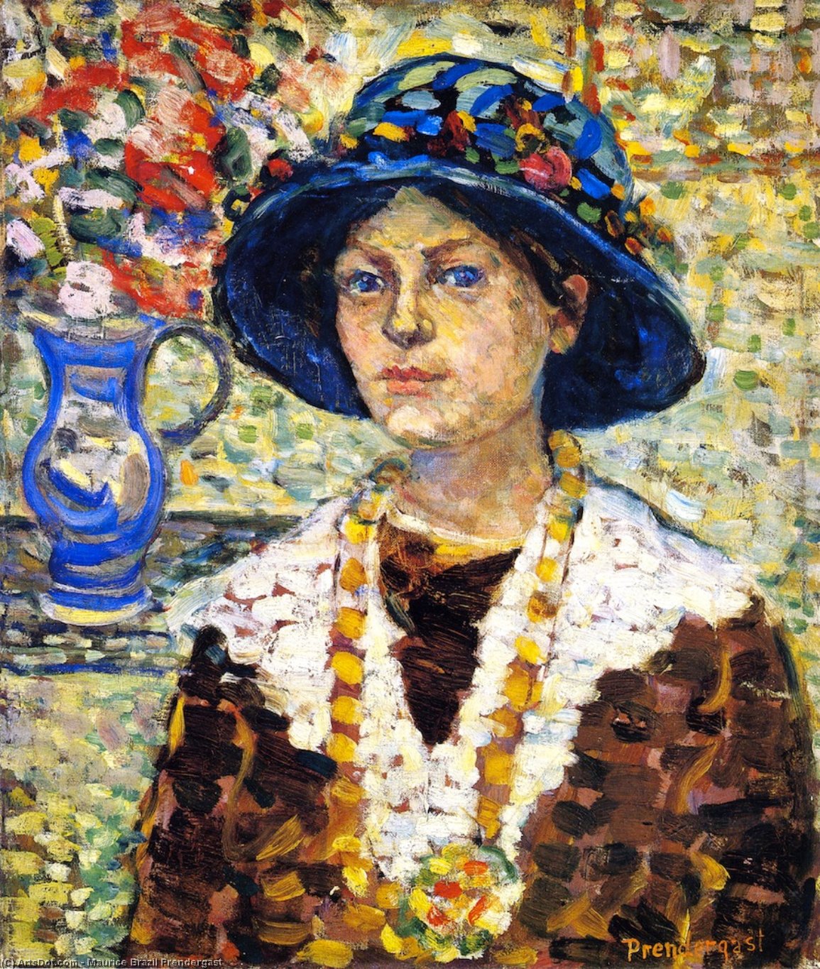 WikiOO.org - Enciklopedija likovnih umjetnosti - Slikarstvo, umjetnička djela Maurice Brazil Prendergast - Portrait of a Girl with Flowers