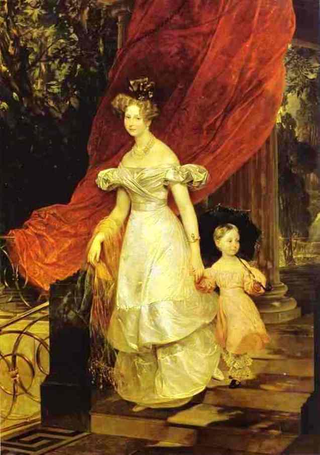 Wikioo.org - The Encyclopedia of Fine Arts - Painting, Artwork by Karl Pavlovich Brulloff - Portrait of Grand Duchess Elena Pavlovna and Her Daughter Maria
