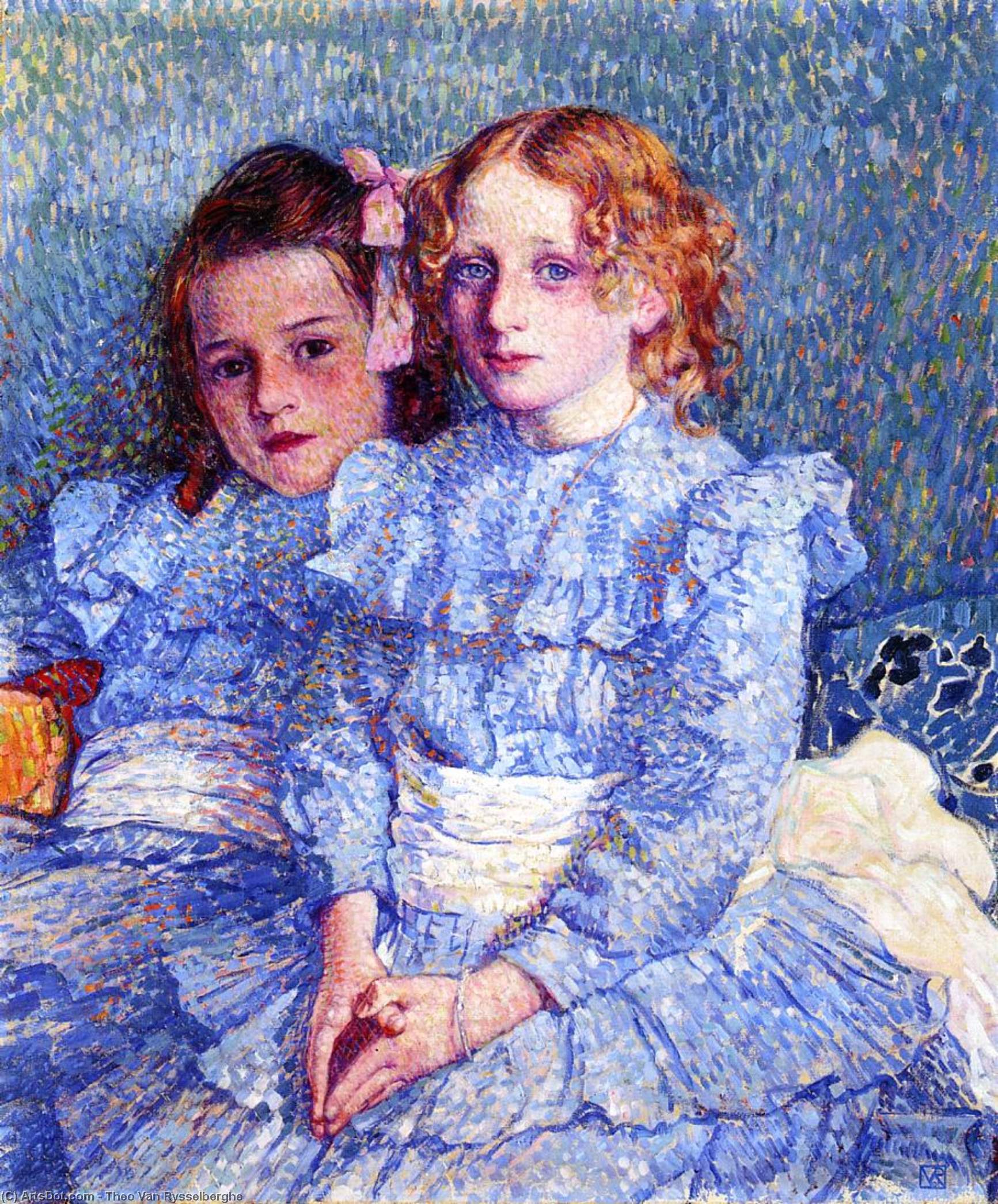 Wikioo.org - The Encyclopedia of Fine Arts - Painting, Artwork by Theo Van Rysselberghe - Portrait of Helene and Michette Guinotte
