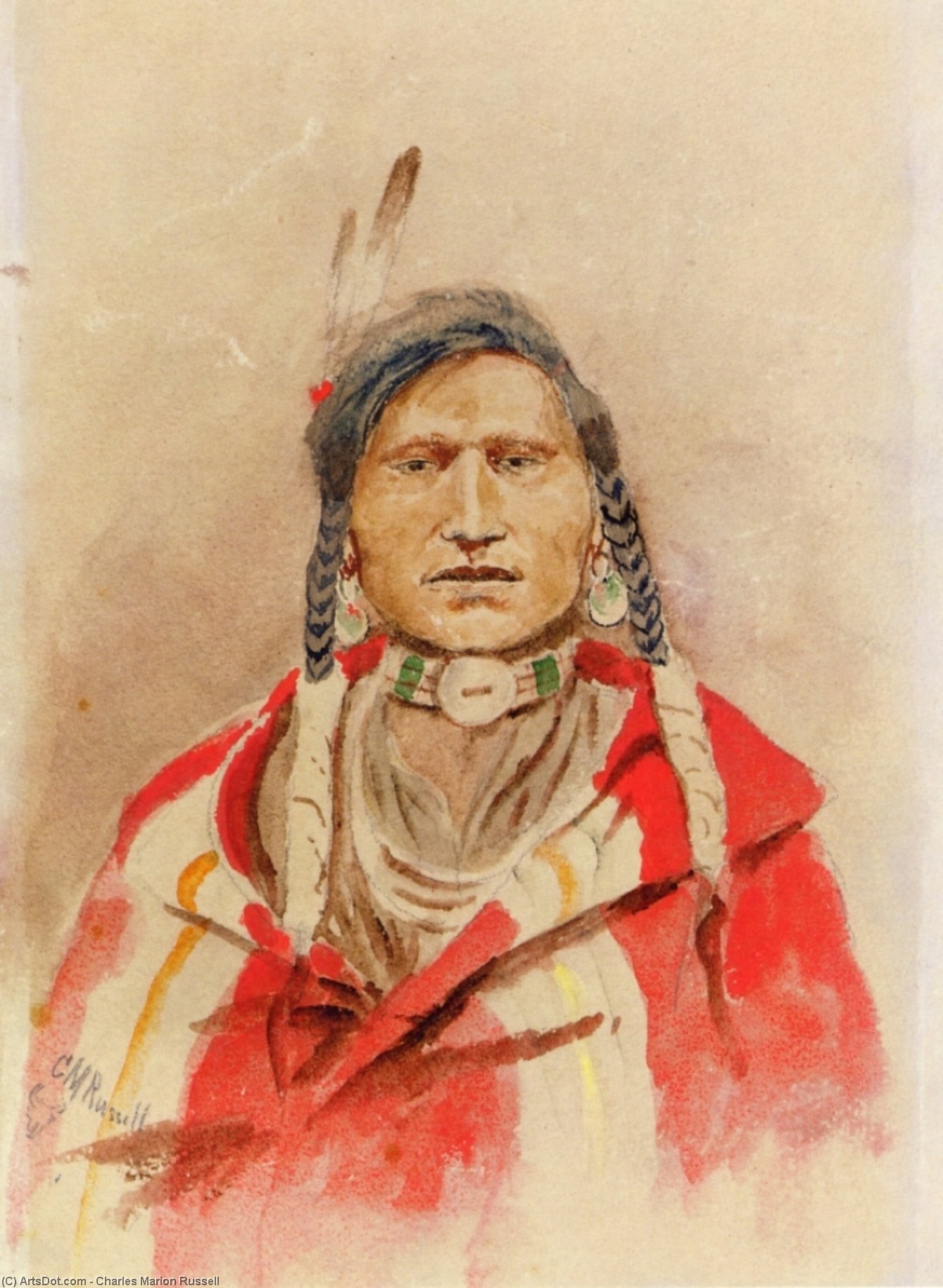 WikiOO.org - Encyclopedia of Fine Arts - Maľba, Artwork Charles Marion Russell - Portrait of an Indian