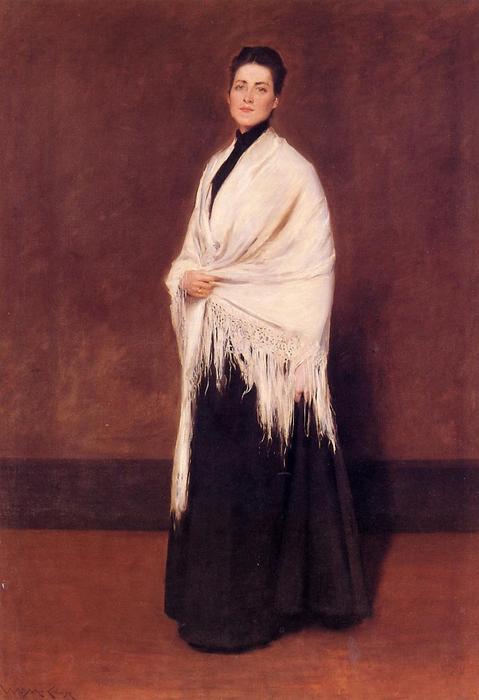 Wikioo.org - The Encyclopedia of Fine Arts - Painting, Artwork by William Merritt Chase - Portrait of Lady C. (also known as Lady with a White Shawl)