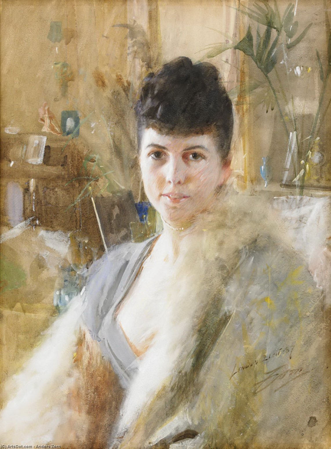 Wikioo.org - The Encyclopedia of Fine Arts - Painting, Artwork by Anders Leonard Zorn - Portrait of a Lady in a Drawing Room