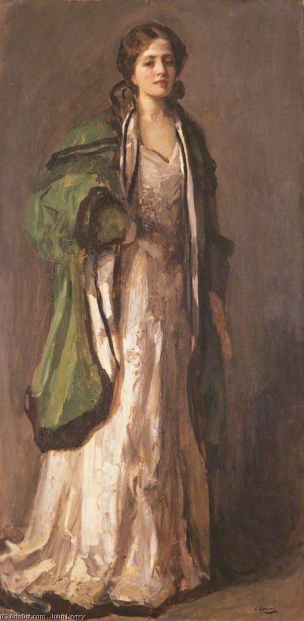 Wikioo.org - The Encyclopedia of Fine Arts - Painting, Artwork by John Lavery - Portrait of a Lady in a Green Coat