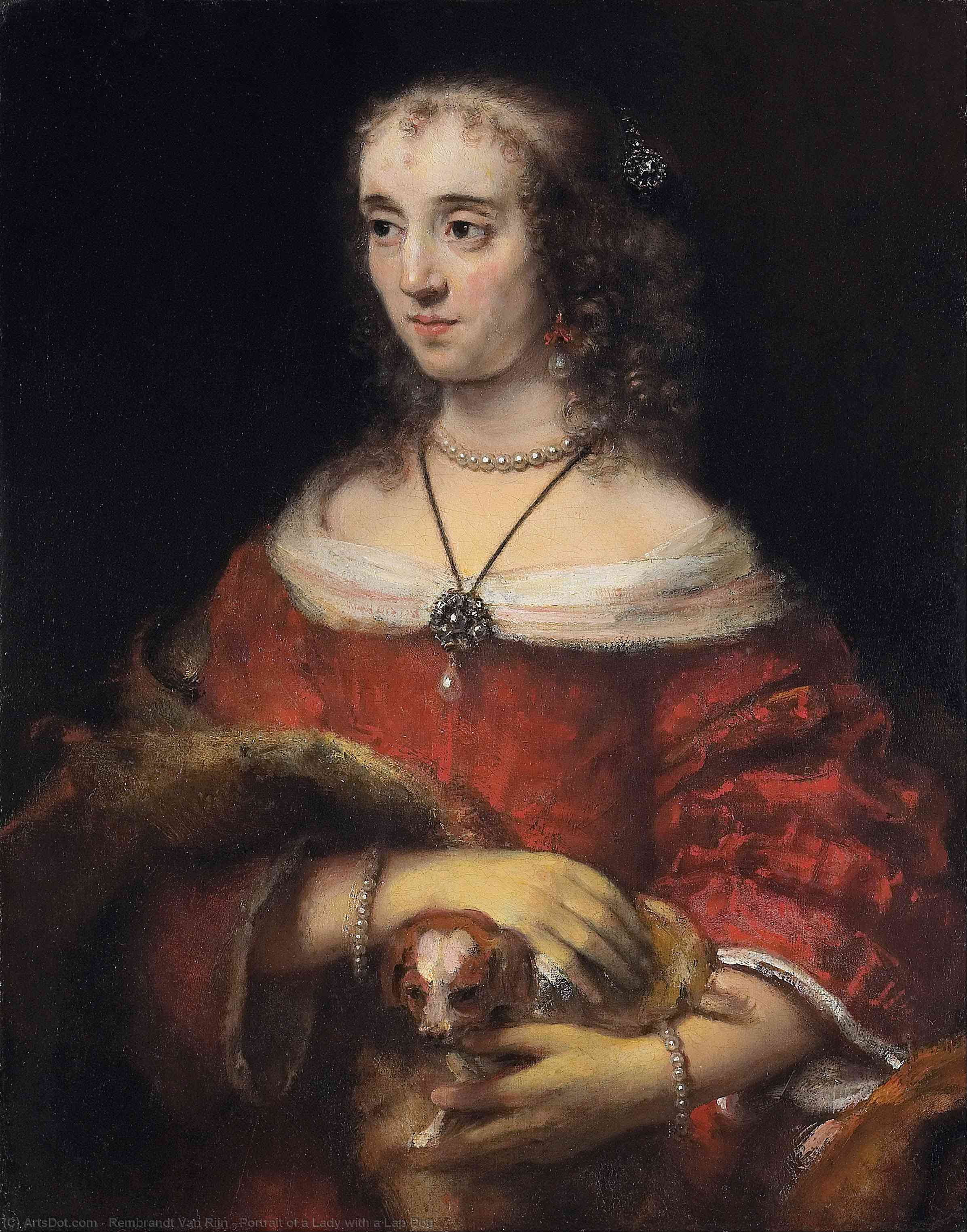 WikiOO.org – 美術百科全書 - 繪畫，作品 Rembrandt Van Rijn - 一个女人的肖像 与  一个  膝部  狗