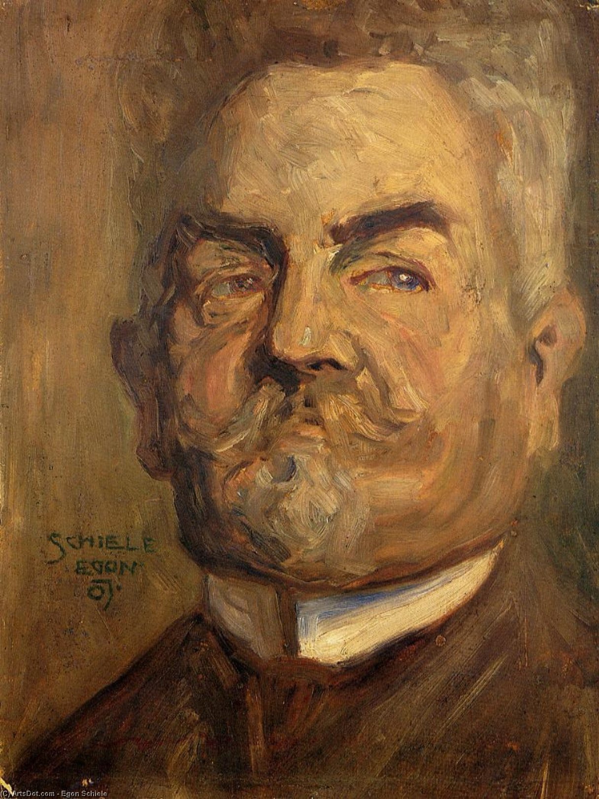 Wikioo.org - The Encyclopedia of Fine Arts - Painting, Artwork by Egon Schiele - Portrait of Leopold Czihaczek (also known as Head of a Bearded Man I)
