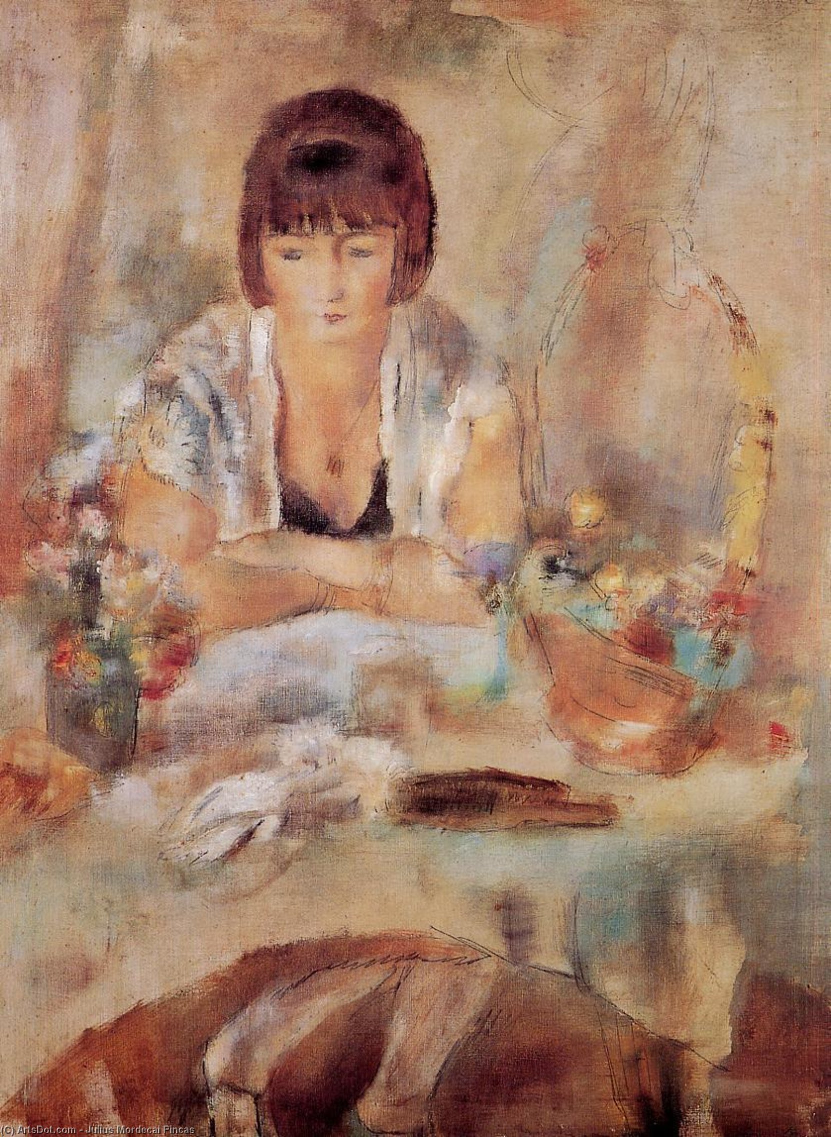Wikioo.org – L'Enciclopedia delle Belle Arti - Pittura, Opere di Julius Mordecai Pincas - Ritratto Lucy ad una Tavolo