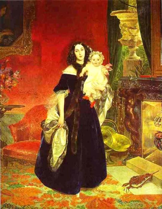 Wikioo.org - The Encyclopedia of Fine Arts - Painting, Artwork by Karl Pavlovich Brulloff - Portrait of M. A. Beck and Her Daughter M.I. Beck