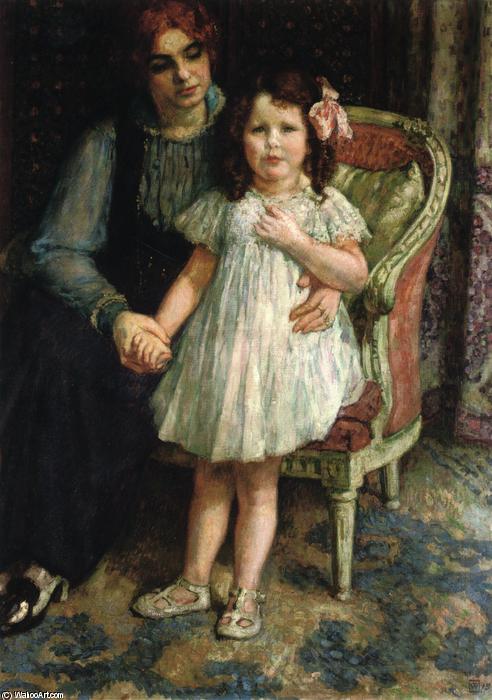 WikiOO.org - Enciclopédia das Belas Artes - Pintura, Arte por Theo Van Rysselberghe - Portrait of Madame Goldner=Max and Her Daughter Juliette