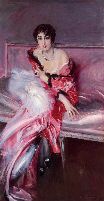 Wikioo.org - The Encyclopedia of Fine Arts - Painting, Artwork by Giovanni Boldini - Portrait of Madame Julliard in Red