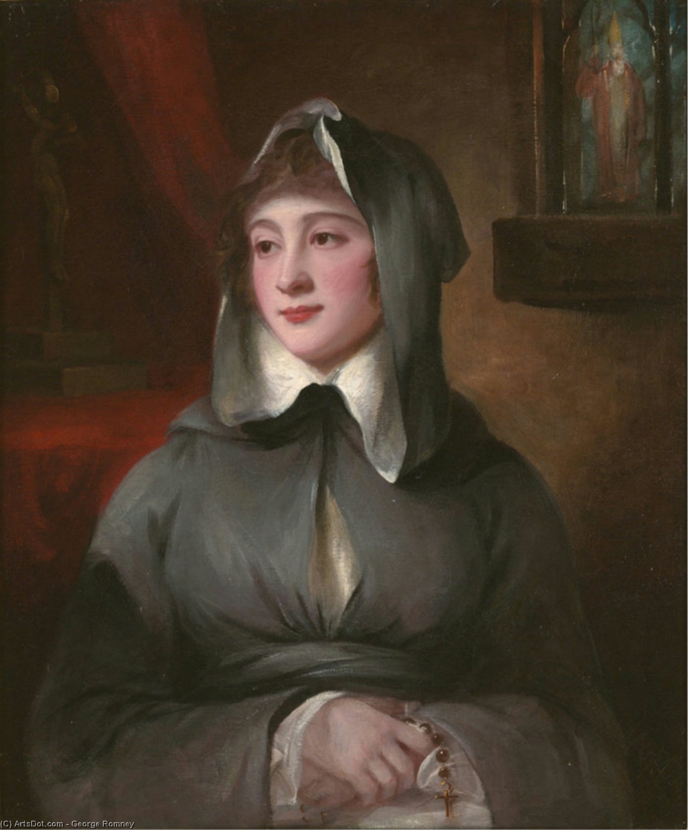 Wikioo.org - The Encyclopedia of Fine Arts - Painting, Artwork by George Romney - Portrait of Madame Larcena, in a Nun's Habit