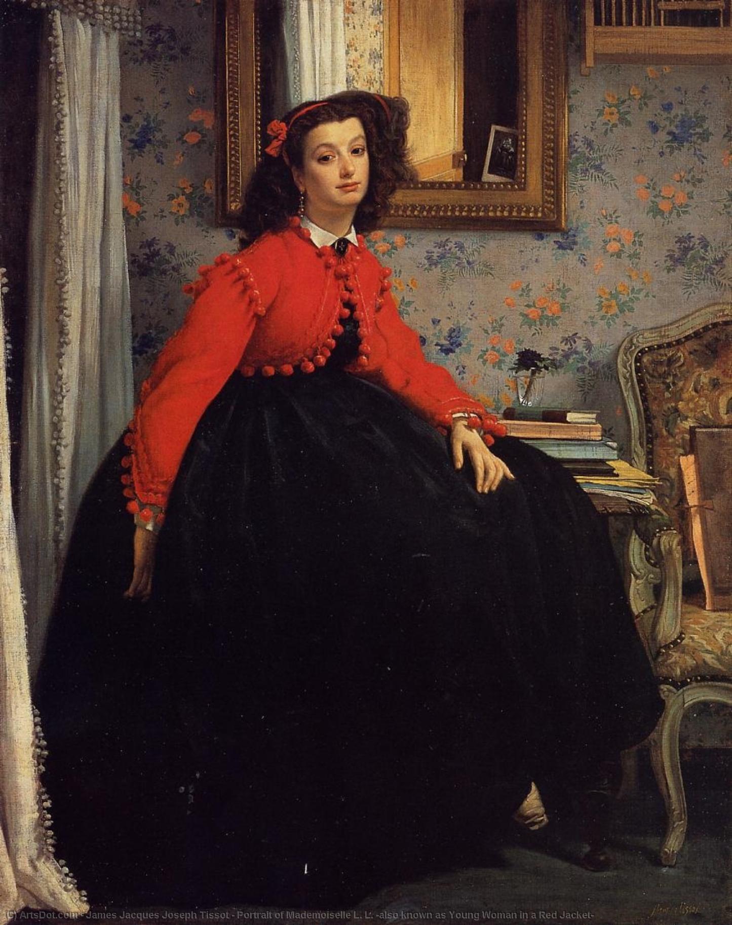 Wikioo.org - The Encyclopedia of Fine Arts - Painting, Artwork by James Jacques Joseph Tissot - Portrait of Mademoiselle L. L. (also known as Young Woman in a Red Jacket)