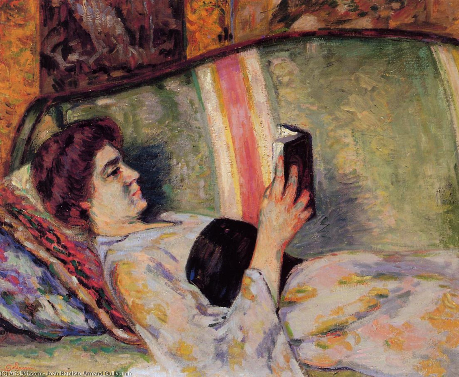 Wikioo.org - The Encyclopedia of Fine Arts - Painting, Artwork by Jean Baptiste Armand Guillaumin - Portrait of Marguerite Guillaumin Reading