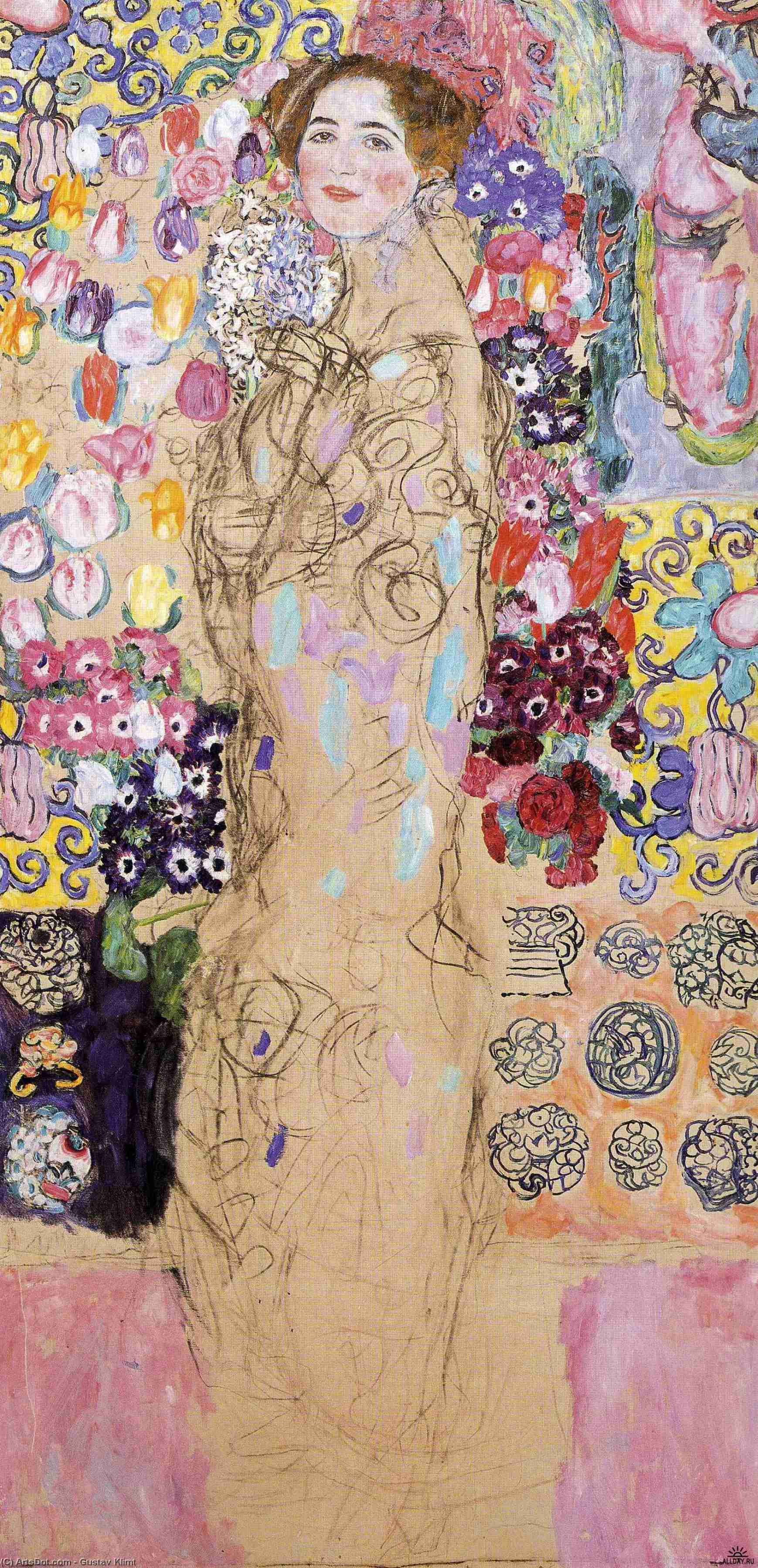 Wikoo.org - موسوعة الفنون الجميلة - اللوحة، العمل الفني Gustav Klimt - Portrait of Maria Munk (unfinished)