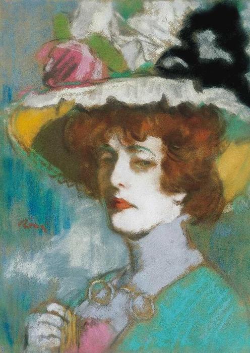 Wikioo.org - The Encyclopedia of Fine Arts - Painting, Artwork by Jozsef Rippl Ronai - Portrait of Mrs. Kunffy wth Flowered Hat