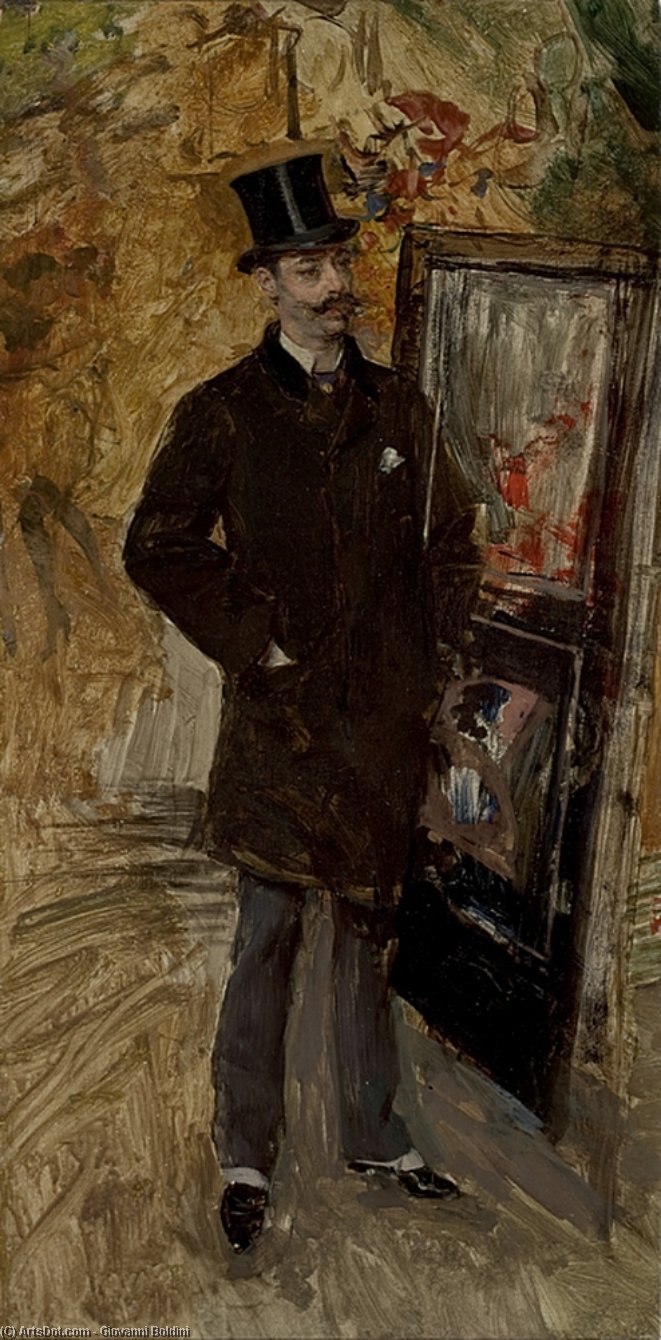 Wikioo.org - The Encyclopedia of Fine Arts - Painting, Artwork by Giovanni Boldini - Portrait of a Man Wearing a Top Hat