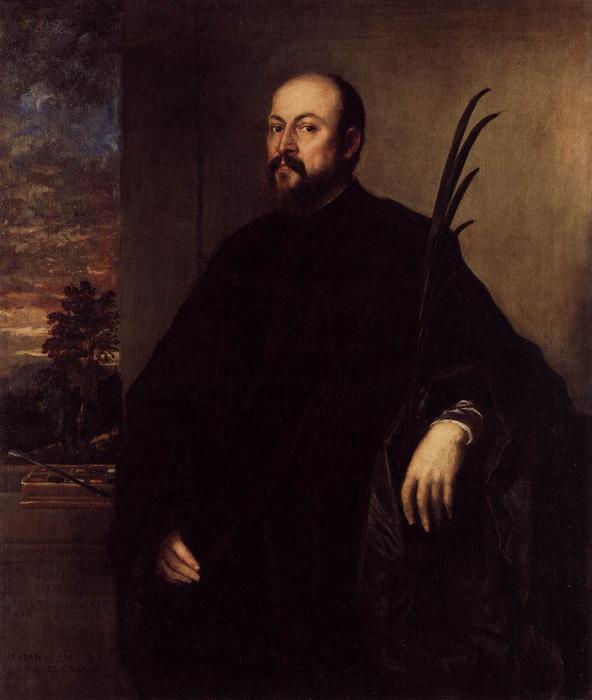 Wikioo.org - The Encyclopedia of Fine Arts - Painting, Artwork by Tiziano Vecellio (Titian) - Portrait of a Man with a Palm