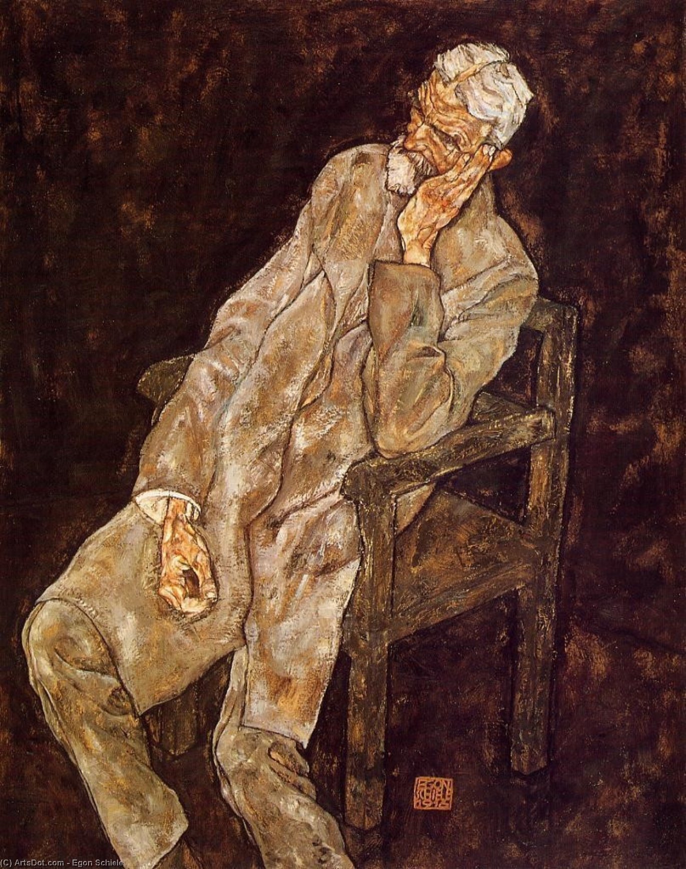 WikiOO.org - Εγκυκλοπαίδεια Καλών Τεχνών - Ζωγραφική, έργα τέχνης Egon Schiele - Portrait of an Old Man (also known as Johann Harms)