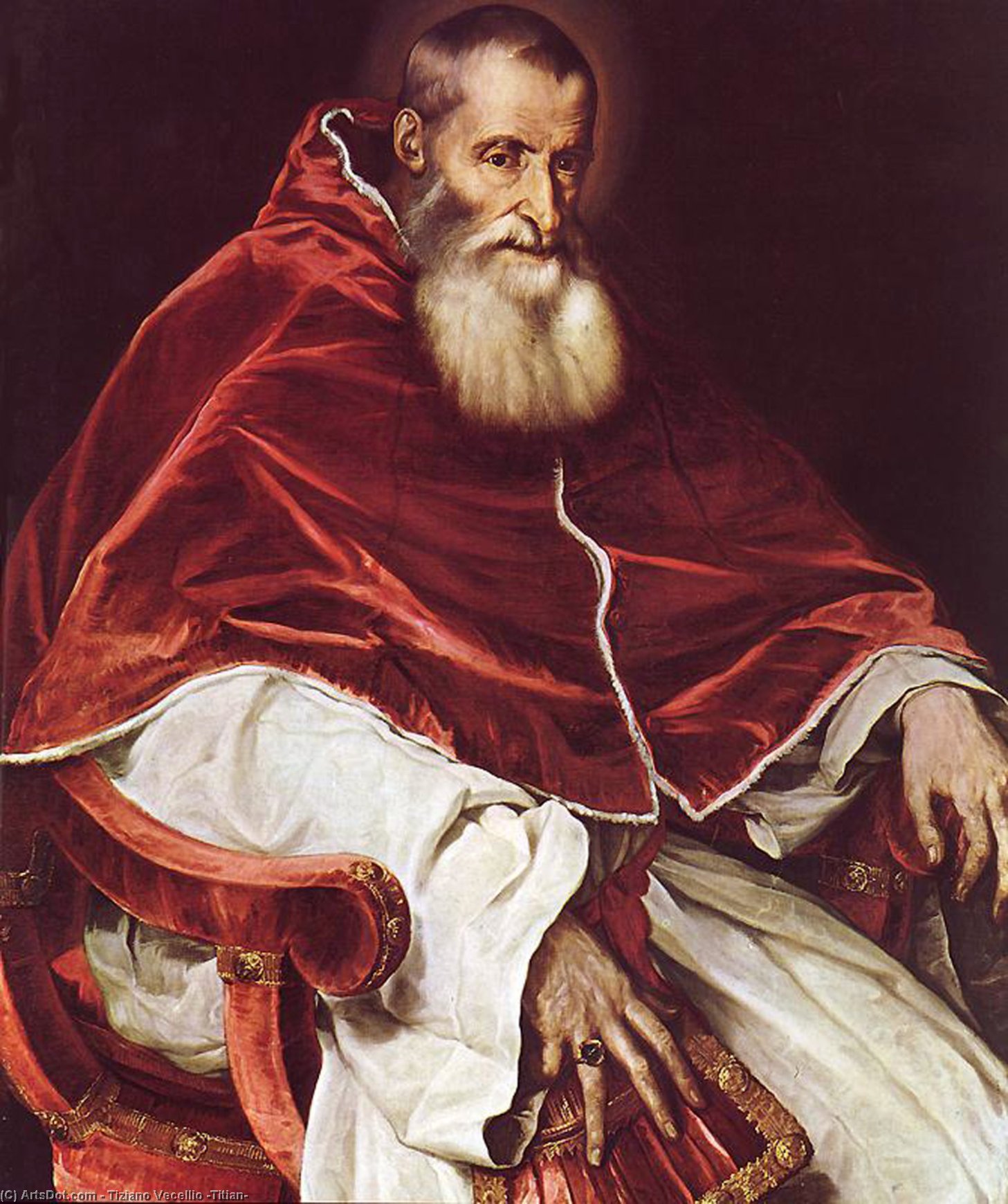 WikiOO.org - Enciclopédia das Belas Artes - Pintura, Arte por Tiziano Vecellio (Titian) - Portrait of Pope Paul III