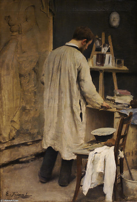 Wikioo.org - The Encyclopedia of Fine Arts - Painting, Artwork by Émile Friant - Portrait of Sculptor Ernest Bussière (also known as Interior of the Studio)