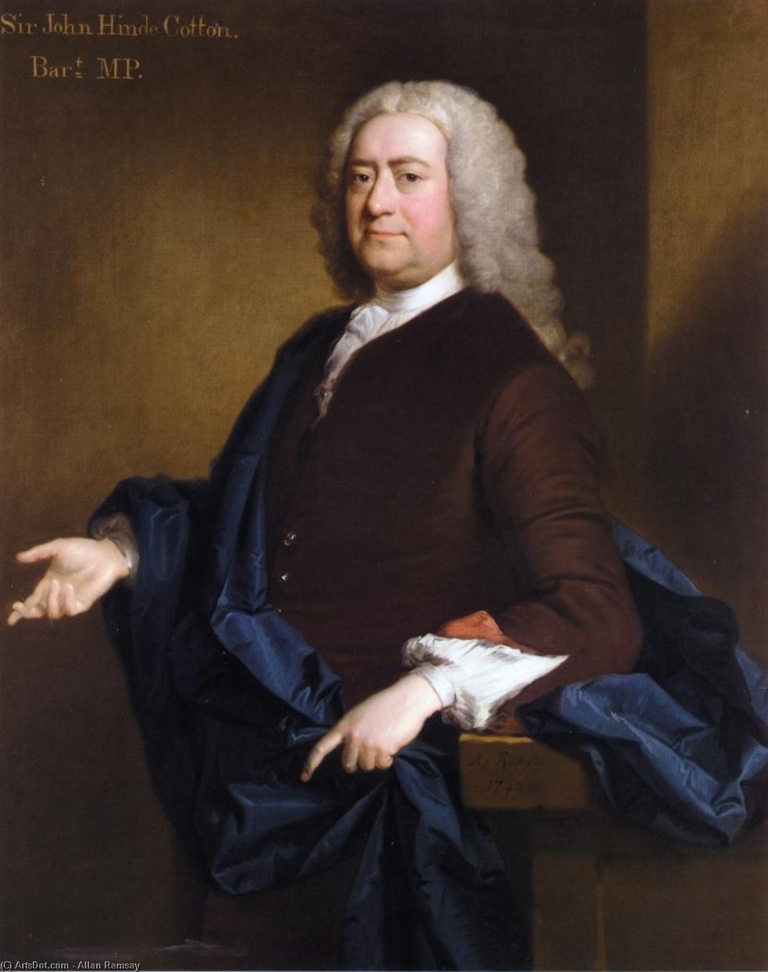 Wikioo.org - The Encyclopedia of Fine Arts - Painting, Artwork by Allan Ramsay - Portrait of Sir John Hynde Cotton, 3rd BT
